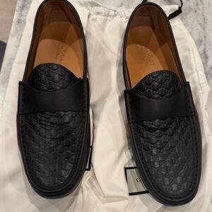 Gucci Embossed Black Leather Loafers
